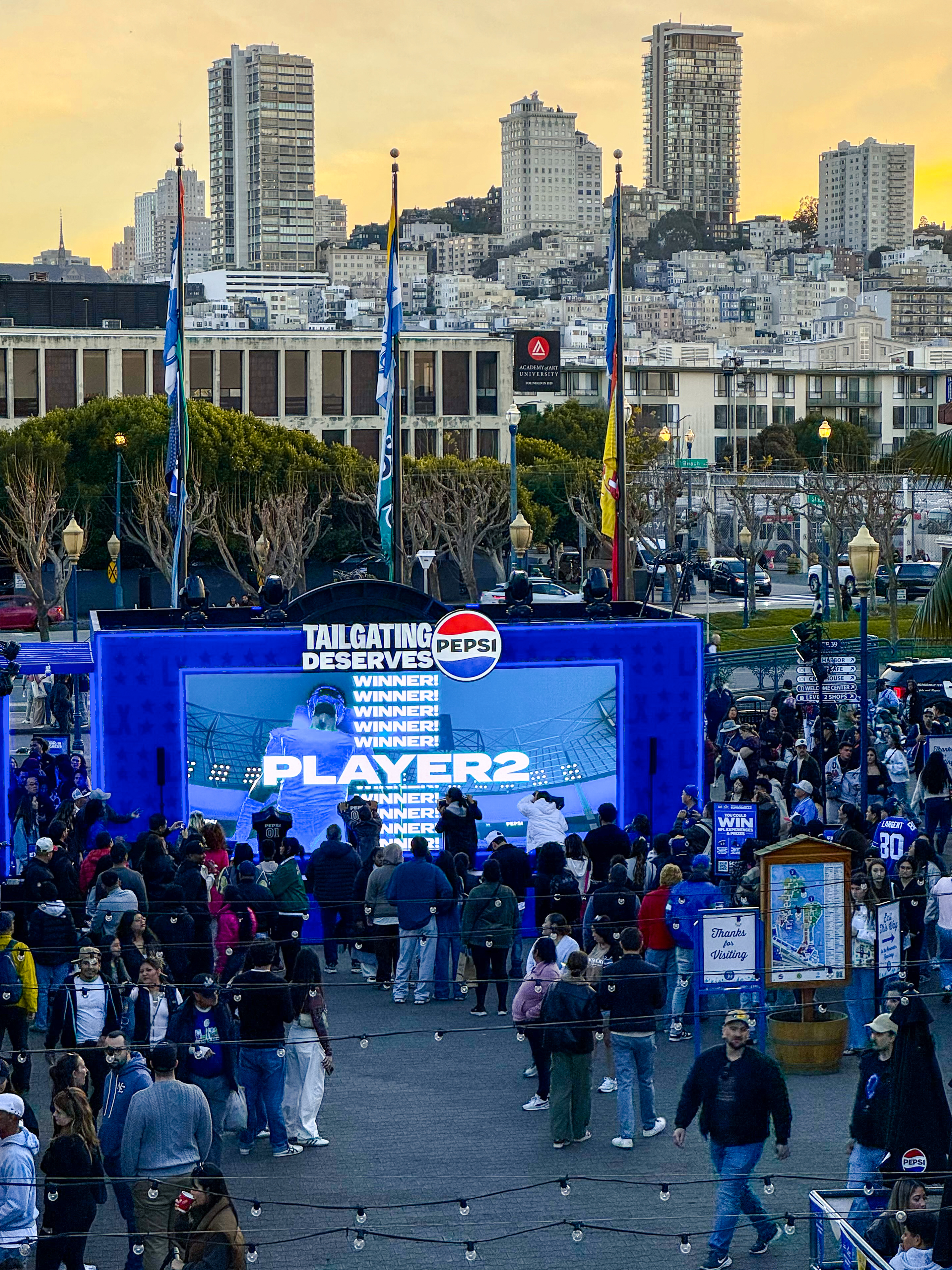 Pepsi interactive football game installation at Super Bowl LX brand activation